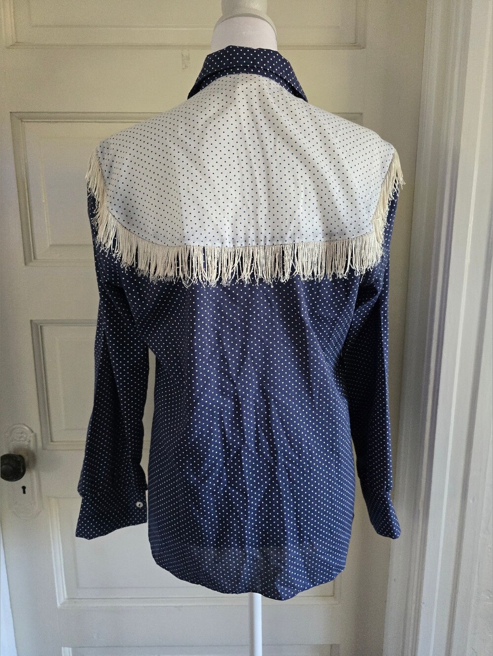 Vintage Navy Polka Dot Western Fringe Shirt - Picture 6 of 12